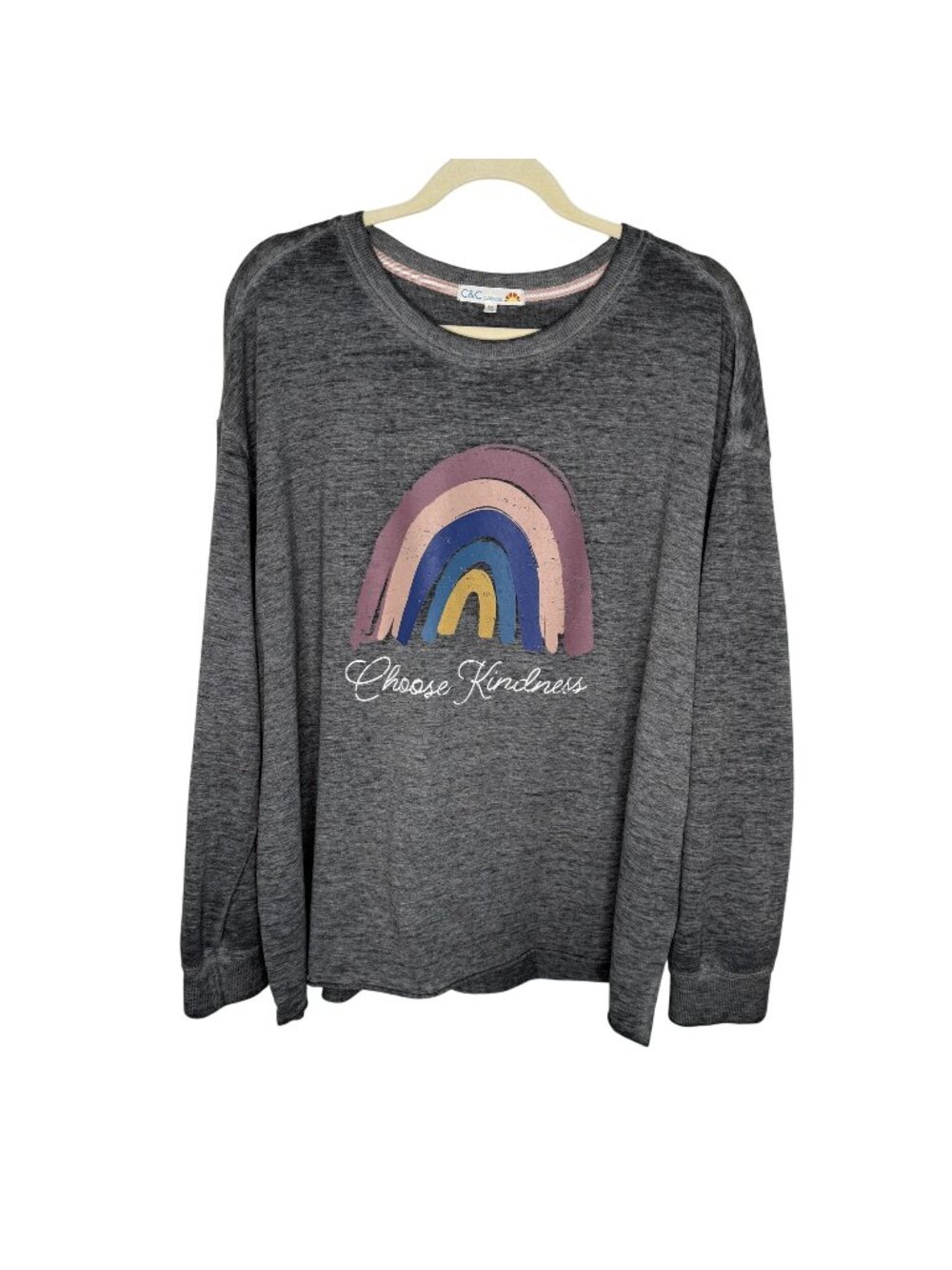 C&C California "Choose Kindness" Graphic Long Sleeve Gray Top, 1X